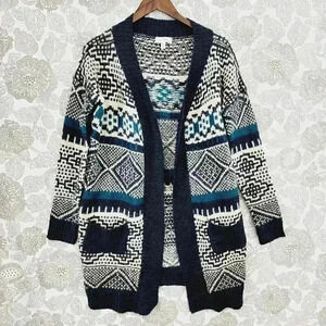 Freeway Ribbit Hair Blend Aztec Open Front Sweater Cardigan Women's S 8824